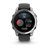Garmin fēnix® E – 47 mm, AMOLED
Stainless steel with Black silicone band