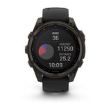 Garmin fēnix® 8 – 47 mm, Solar, Sapphire |
Sapphire, Carbon grey DLC titanium with Black/pebble grey silicone band