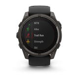 Garmin fēnix® 8 – 51 mm, Solar, Sapphire |
Sapphire, Carbon grey DLC titanium with Black/pebble grey silicone band