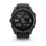 Garmin fēnix® 8 – 51 mm, Solar, Sapphire |
Sapphire, Carbon grey DLC titanium with Black/pebble grey silicone band