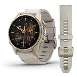 Garmin fēnix® 8 – 43 mm, AMOLED
Sapphire, Soft Gold with Limestone Leather Band