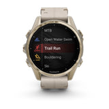 Garmin fēnix® 8 – 43 mm, AMOLED
Sapphire, Soft Gold with Limestone Leather Band