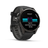Garmin fēnix® 8 – 43 mm, AMOLED
Sapphire, Carbon grey DLC titanium with Black/pebble grey silicone band