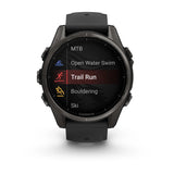 Garmin fēnix® 8 – 43 mm, AMOLED
Sapphire, Carbon grey DLC titanium with Black/pebble grey silicone band