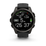 Garmin fēnix® 8 – 43 mm, AMOLED
Sapphire, Carbon grey DLC titanium with Black/pebble grey silicone band