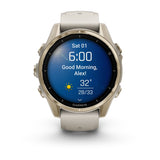 Garmin fēnix® 8 – 43 mm, AMOLED
Sapphire, Soft gold with Fog grey/dark sandstone silicone band