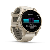 Garmin fēnix® 8 – 43 mm, AMOLED
Sapphire, Soft gold with Fog grey/dark sandstone silicone band