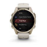 Garmin fēnix® 8 – 43 mm, AMOLED
Sapphire, Soft gold with Fog grey/dark sandstone silicone band