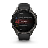 Garmin fēnix® 8 – 47 mm, AMOLED
Sapphire, Carbon grey DLC titanium with Black/pebble grey silicone band