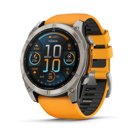 Garmin fēnix® 8 – 51 mm, AMOLED
Sapphire, Titanium with Spark orange/graphite silicone band