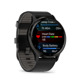 Garmin Venu® 3
Slate stainless steel bezel with black case and black leather band