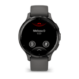 Garmin Venu® 3S
Slate stainless steel bezel with pebble gray case and silicone band