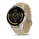 Garmin Venu® 3S
Soft Gold Stainless Steel Bezel with French Gray Case and Leather Band