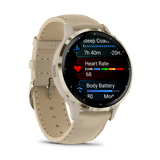 Garmin Venu® 3S
Soft Gold Stainless Steel Bezel with French Gray Case and Leather Band
