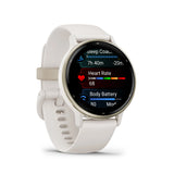 Garmin vívoactive® 5
Cream gold aluminium bezel with ivory case and silicone band