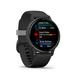 Garmin vívoactive® 5
Slate aluminium bezel with black case and silicone band
