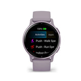 Garmin vívoactive® 5
Metallic orchid Aluminium bezel with orchid case and silicone band