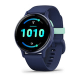 Garmin vívoactive® 5
Metallic navy Aluminium bezel with navy case and silicone band