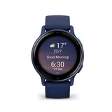 Garmin vívoactive® 5
Metallic navy Aluminium bezel with navy case and silicone band