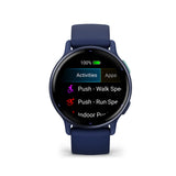 Garmin vívoactive® 5
Metallic navy Aluminium bezel with navy case and silicone band