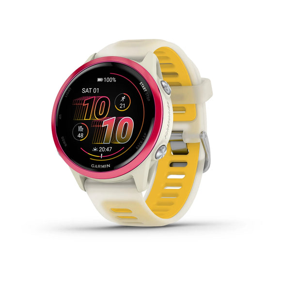 Garmin Forerunner® 570 - 42mm
Raspberry Aluminium with Translucent Bone/Mango Band
